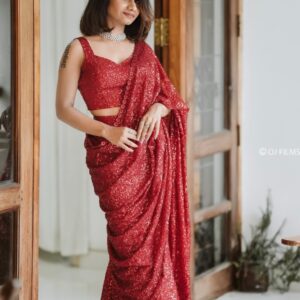 RED SHIMMER SAREE WITH BLOUSE